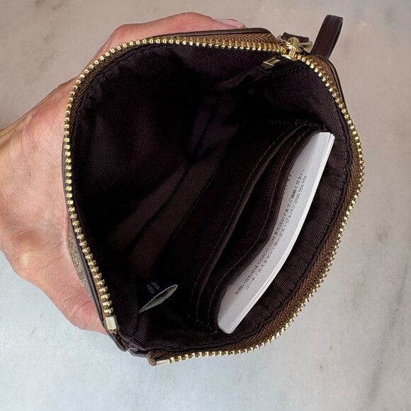 Coach Wristlet Bag Purse Leather Signature Brown and Tan Pouch Wallet - Picture 8 of 11